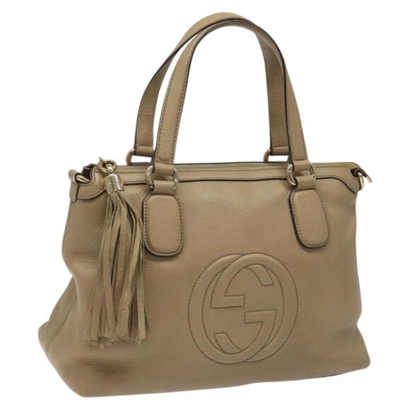 GUCCI Soho Hand Bag Leather Beige Gold 308362 Auth ep7811 - Picture 1 of 16